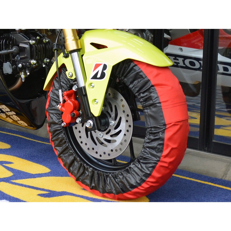 Rise 12インチ タイヤ保護カバー（まもる君）レッド/ブラック 前後セット アクリルカラーコーティング(UVカット・撥水・防水加工) クルッと巻いてピタッの簡単装着