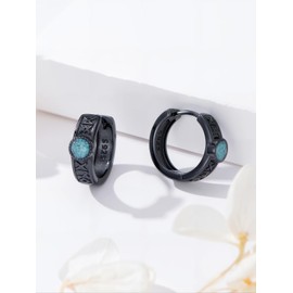 Lypic Norse Viking Earrings for Men 925 Sterling Silver Huggie Rune/Ankh/Celtic Knot Turquoise Hoop Earrings Viking Jewelry Gifts for Men Women, Base, No Gemstone