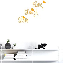 BIBITIME English Lettering Live Laugh Love Wall Decals Quotes Valentines Day Hearts Vinyl Sticker for Wedding Room Couple Lover Girlfriend Bedroom Living Room PVC Decorations (Yellow, DIY 14.56" x 18.11")
