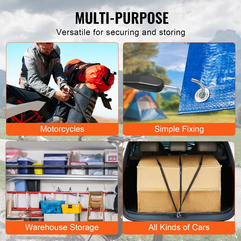 VEVOR 40" Flat Rubber Bungee Cords with 1.6X Max Stretch,