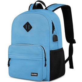 Backpack for School Teens Boys Girls, Lightweight Casual Backpacks for Men and Women, Classic Basic Water Resistant Casual Daypack, 15.6 Inch Laptop Bookbag for College High School, Light Blue