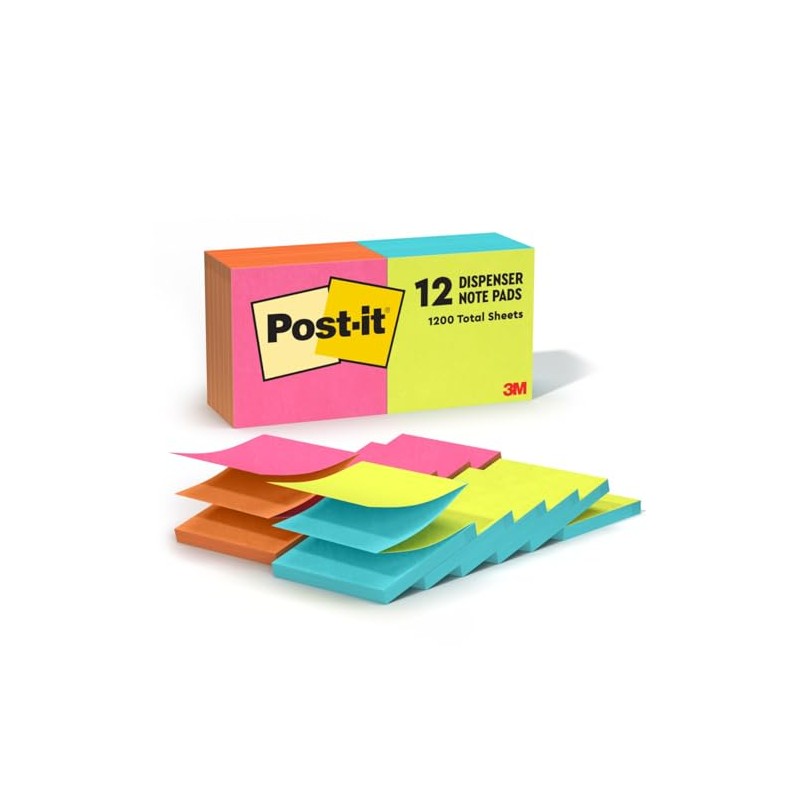 Pop-Up Refills, 3 x 3, 4 Alternating Neon Colors, 12