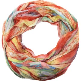 Jeamis Rainbow Silk Loop Colour Gradient Spring Round Scarf Rainbow Stripes Summer Lightweight Scarf Stole, coral