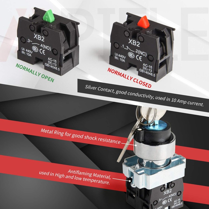 APIELE 22MM 2 Position Key Switch 1NO XB2-10Y/21 (2 Position