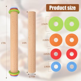 XINBADA Adjustable Rolling Pin with Thickness Rings -17INCH Wood Dough Roller for Perfect Baking, Fondant & Cookies Ideal Rolling Pin for Dough & Cookie Decorating Supplies