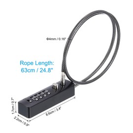 PATIKIL Cable Lock with Combination, 4-Digit Combination Lock 24.8" Steel Rope for Bikes Cabinets Wardrobes Small Fences, Black