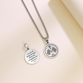 HMOOY Sports Pendant Cross Necklace with Inspiring Bible, Stainless Steel Inspirational Necklace with Phil 4:13 for Athletes Basketball Fans Team Sprots Jewelry for Players Men (Racing)