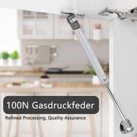 APKOL Pack of 2 Hydraulic Gas Lift with 4 Screw Hinges 90 Degrees, 100 N Gas Spring Gas Lift Flap Fitting Gas Pressure Damper with Phillips Screwdriver for Kitchen Cabinet Flaps