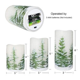 DRomance Flameless Flickering Candles Battery Operated with 6 Hour Timer, Set of 3 Real Wax LED Pillar Candles Warm Light Christmas Decoration Candles(Christmas Tree Decal, 3 x 4,5,6 Inches)