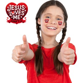Jesus Loves Me John 3:16 Valentine's Day Red Heart Temporary Tattoos, Red Heart Design, 1.5" x 1.5", Pack of 50