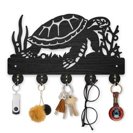MAYJOYDIY Sea Turtle Coral Coat Hooks 11.8×7inch Wood Ocean Creatures Key Holder for Wall Sea Animal Wall Art Decor Key Hooks 5 Alloy Hooks for Gift Entryway Living Room Kitchen Office