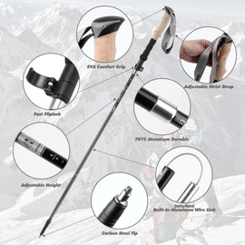 GIBOHOM Hiking Poles Foldable 105-125 cm 7075 Aluminium, 2 Nordic Walking Poles with Clamp Closure, 4 Pairs of Rubber Steps, Carry Bag, Telescopic Hiking Poles for Trekking, Skiing, Hiking, Mountain