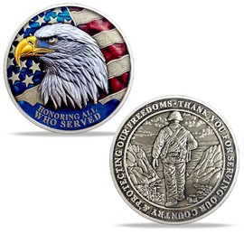YGLLSSY 1Pcs Military Veterans Challenge Coin, U.S Veterans Appreciation Coin with Honor Eagle & Flag, Thanks for Your Service Coin for Veteran Day Gift