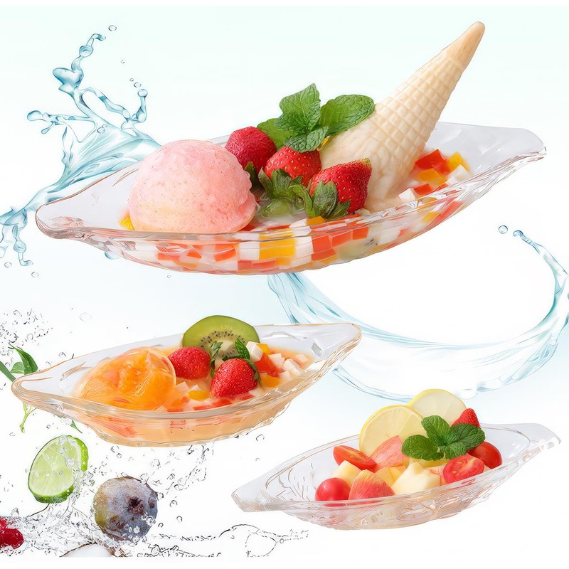 MQMCPDS 4-Piece Set of Glass Banana Split Dish Boats -