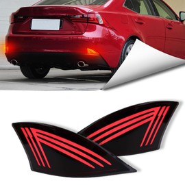 BINQIGOO LED Rear Bumper Reflector Lights Trim for Lexus IS IS250 IS300 IS350 IS200t is-F | Amber Sequential Turn Signal, Red DRL & Fog Light | OEM 81920-53051 81920-53050 Replacement (Smoked)