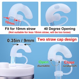 Pndeyo 2pcs Anti Wrinkle Straw Cover, Sideways Suck Food Grade Silicone Straw Topper Cap, Reusable Wrinkle Free Dustproof Straw Tips for 10mm Stainless Steel Metal Glass Straw