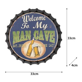 Moritz Decorative Tin Sign Bottle Caps Welcome to My Man Cave Man Cave 33 x 33 cm Metal Sign Retro Vintage Design for Decoration Wall Decoration