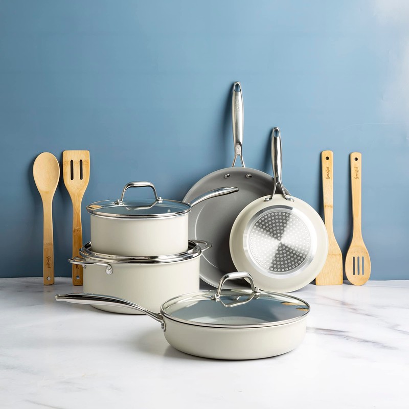 Goodful Ceramic Nonstick Pots and Pans Set, Titanium-Reinforced Premium Nonstick