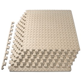 ProsourceFit Exercise Puzzle Mat ½ inch, 24 SQ FT, 6 Tiles, EVA Foam Interlocking Tiles Protective and Cushion Flooring for Gym Equipment, Exercise and Play Area, Beige