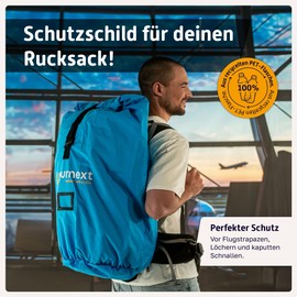 Journext 2-in-1 Backpack Protective Cover & Rain Cover/Flight Cover Backpack/Protective Cover Airplane, Train and Bus/Flight Bag/Backpack Cover/Backpack Protection (Pacific Blue, M)