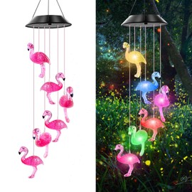 AIONASA Solar Flamingo Wind Chimes,IP65 Waterproof Solar Flamingo Lights with Color Changing LED Solar Wind Chimes, Solar Light LED Black Cover Gift for Christmas Garden Decor Porch Decoration