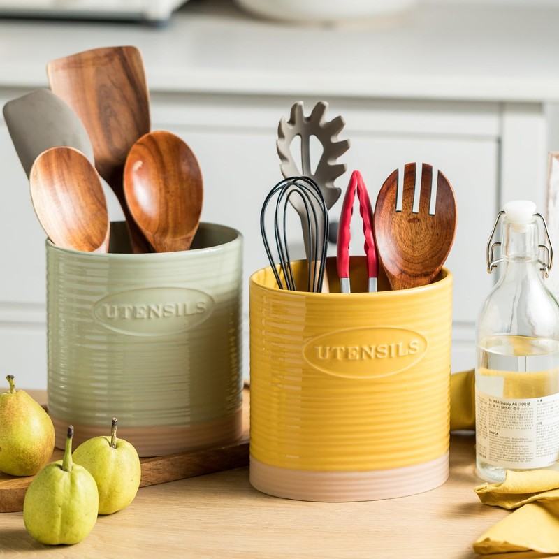 YHOSSEUN Kitchen Utensil Holder for Countertop, Ceramic Utensil Holder for
