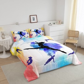 Gymnastics Bedding Set For Girls, Gymnast Dancers Comforter Set Twin Size, Gymnastics Gift Down Comforter For Kids Teens Women Adult Room Decor, Watercolor Tie Dye Quilt 2 Pieces With 1 Pillow Case
