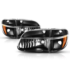 [4Pcs-Set] Headlights Assembly+Corner Lamps Compatible with Ford Explorer 95-01,Black Housing/Amber Corner