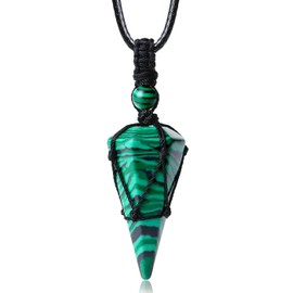 XIANNVXI Crystal Necklaces for Men Women Malachite Necklace Natural Pointed Gemstone Pendant Adjustable Black Rope Jewellery Necklace