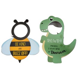 Decorative Door Sign Bundle - Dinosaur and Bee - Set of 2, "Rawr! Means I love you in Dinosaur", "Be kind or buzz off!" - Children's Room Decor, Gifts