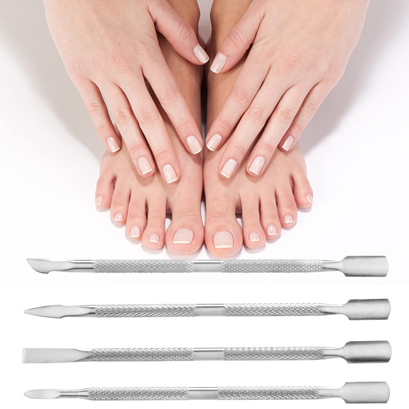 4PCSキューティクルプッシャーとキューティクルトリマーステンレス鋼キューティクルリムーバーツール、ネイル剥離用、ジェルネイル除去キューティクルプッシャーセット、指の爪と足の爪用のキューティクルカッター