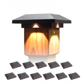 Kemeco Solar Post Cap Lights for 4x4 Posts, 12 Pack Warm White LED Solar Powered Waterproof Black Deck Fence Cap Lights for Wooden Vinyl Post