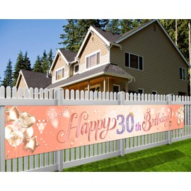Howaf Rose Gold Birthday Fabric Banner for Women / Girls, 16th 18th 21st 30th 40th 50th 60th 70th 80th Birthday decoration accessory