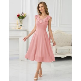 HomRain Formal Dress Spring Collection Church Pink Blush Ruffle Dresses for Women 2025 Elegant Ruffle Midi Gown for Party Blush XL