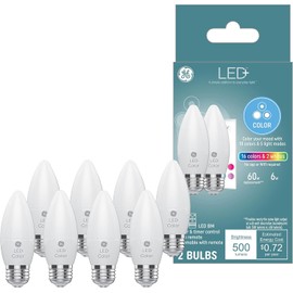 GE LED+ Color Changing Candle LED Light Bulbs with Remote, 6W, Decorative Bulbs, Medium Base (8 Pack)