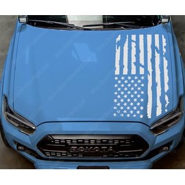 Skull Daddy Graphics Distressed USA Flag Hood Decal Sticker to fit Toyota Tacoma 2005-2023 (White)