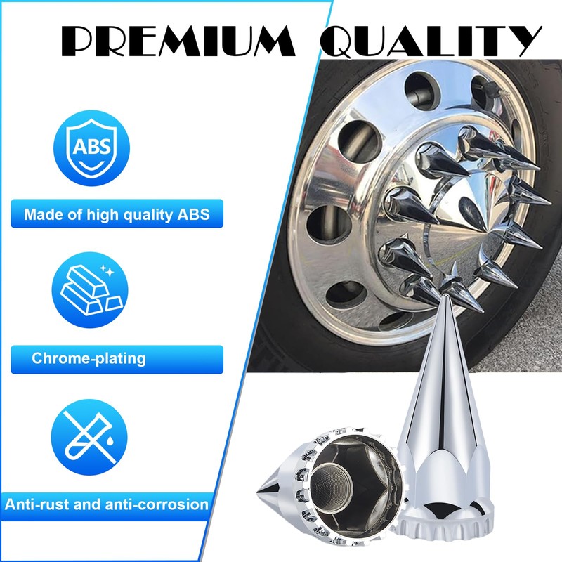 33mm x 4-3/4" Chromed Spike Lug Nuts Covers Thread-On, ABS
