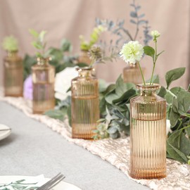 Glass Bud Vases Set of 20, Living Bud Vases, Small Bud Vase in Bulk, Mini Flowers Vases for Centerpiece, Vintage Decorative Vase Set for Table Decorations, Wedding Reception, Home Decor (Amber)