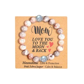 Feuvois Mothers Day Gifts for Mom from Daughter Son, Mom Gifts - Natural Stone Bracelet, Moonstone Mama Bracelet, Mother's Day Gift Ideas
