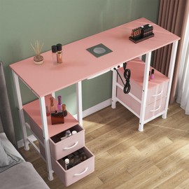 Manicure Table for Nail Tech, Nail Tech Table Station w/4 Storage Drawers & 2 Open Shelves, Nail Table w/Dust Collector for Beauty Salon Tech Station (Pink)