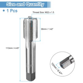QUARKZMAN Hand Bottom Tap M22 x 1.5 H2 Metric Thread Primer Style Tap Cutting Drill High Speed Steel HSS6542 Straight Flutes Screw Thread Tool