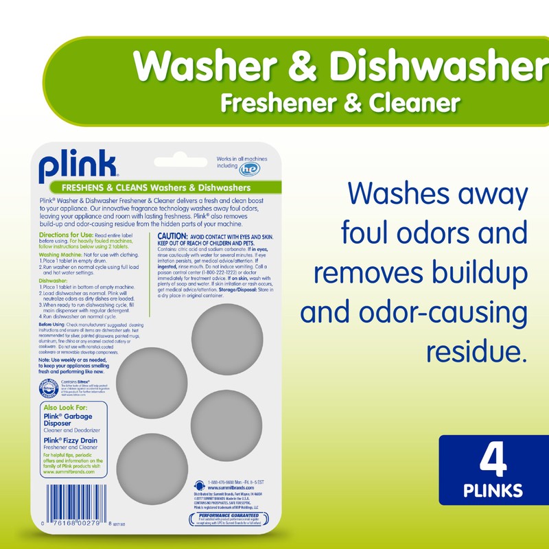 Plink Washer and Dishwasher Freshener Cleaner 4-Pack, 16 Tablets Total,