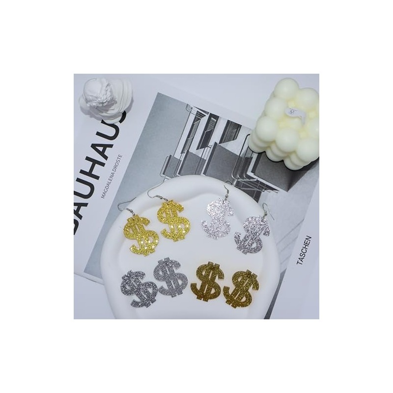 Sparkly Dollar Sign Dangle Earrings Acrylic Shiny Dollar Money Stud
