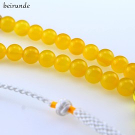 beirunde Muslims Islamic Dhikr Tasbeeh Tasbih Prayer Beads, Yellow Agate 33 Stone Beads with Tassel