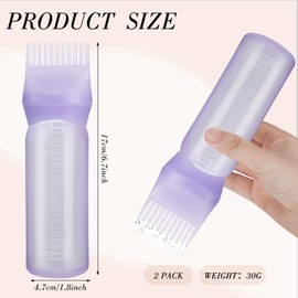 Pimoys Root Comb Applicator Bottle 6 Ounce Hair Oil Applicator 2 Pack Applicator Bottle for Hair Dye Bottle Applicator Brush with Graduated Scale, Purple