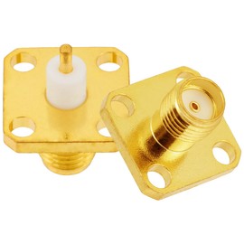 Vecys 2PCS SMA Female 4 Holes Flange Panel Mount Adapter 50 Ohm SMA Female 4 Holes Flange Chassis Mount Solder Connector for Antenna Radio Coaxial Cable