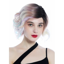 WIG ME UP - DW3334 Ladies' wig short wild wavy parting parted ombre dark brown with streaked pastel colours