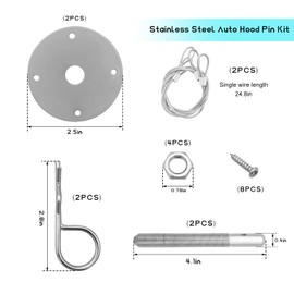 NYTKL 2 PCS Stainless Steel Car Hood Pins Kit, Quick Release Hood Cover Pin Lock Appearance Kit with Racing Lanyard, Universal Engine Bumper Bonnet Pin for Cars Trucks SUVs (Silver)