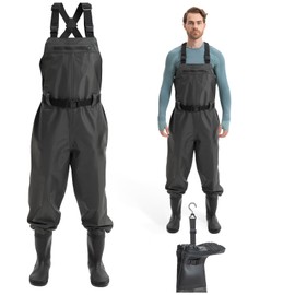 hydroleap WaveWalker Fishing Waders for Men, 100% Waterproof 210 D PVC Waders with Slip-Resistant PVC Boots (XL)
