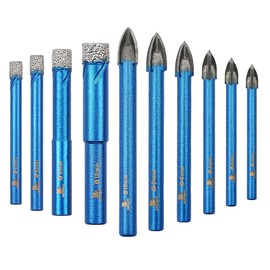 Dry Diamond Drill Bit Set,BRSCHNITT 10pcs/Pack 1/4"*2+5/16"+3/8" Diamond Hole Saw&1/4 * 3+5/16 * 3+3/8" Carbide Drill bits Round Shank for Porcelain Tile Ceramic Stone Granite Marble,Dry Drilling